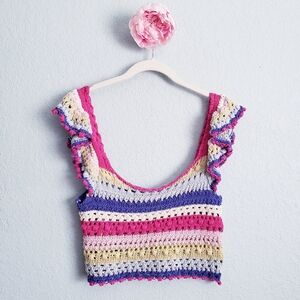 Zara Multicolor Crochet Ruffle Sleeve Crop Top
